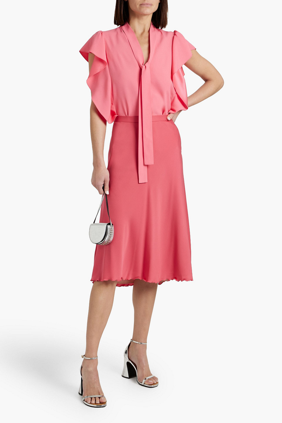 Shop Red Valentino Ruffled Crepe Top In Pink