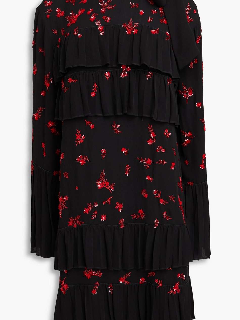 pussy-bow embellished crepe dress