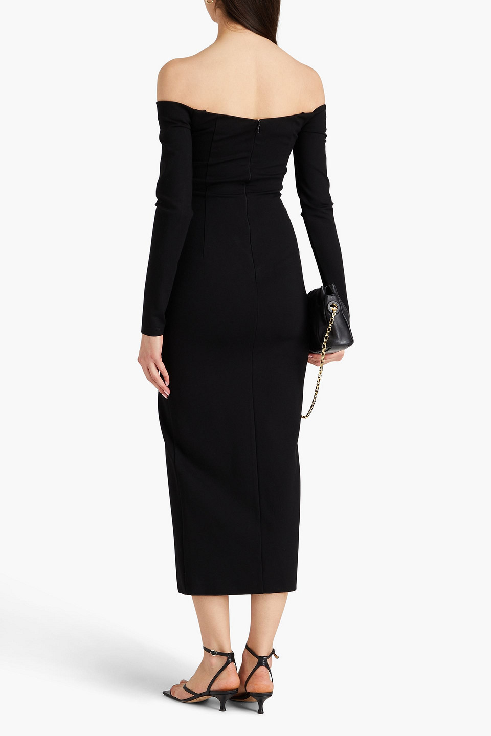 Shop Nicholas Off-the-shoulder Ponte Midi Dress In Black