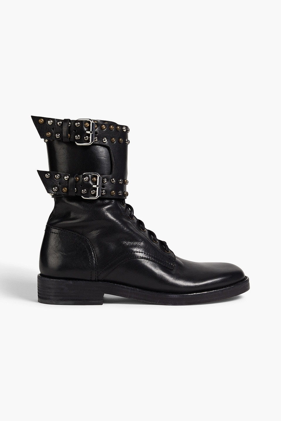 Isabel Marant Teylon Buckled Studded Leather Combat Boots In Black