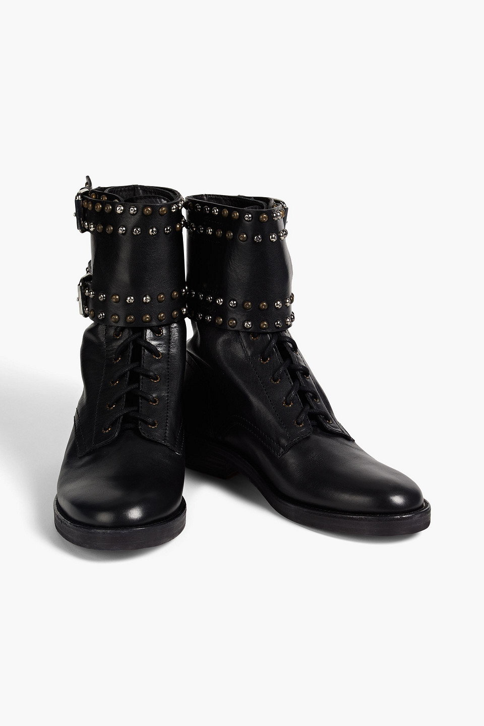 Isabel Marant Teylon Buckled Studded Leather Combat Boots In Black