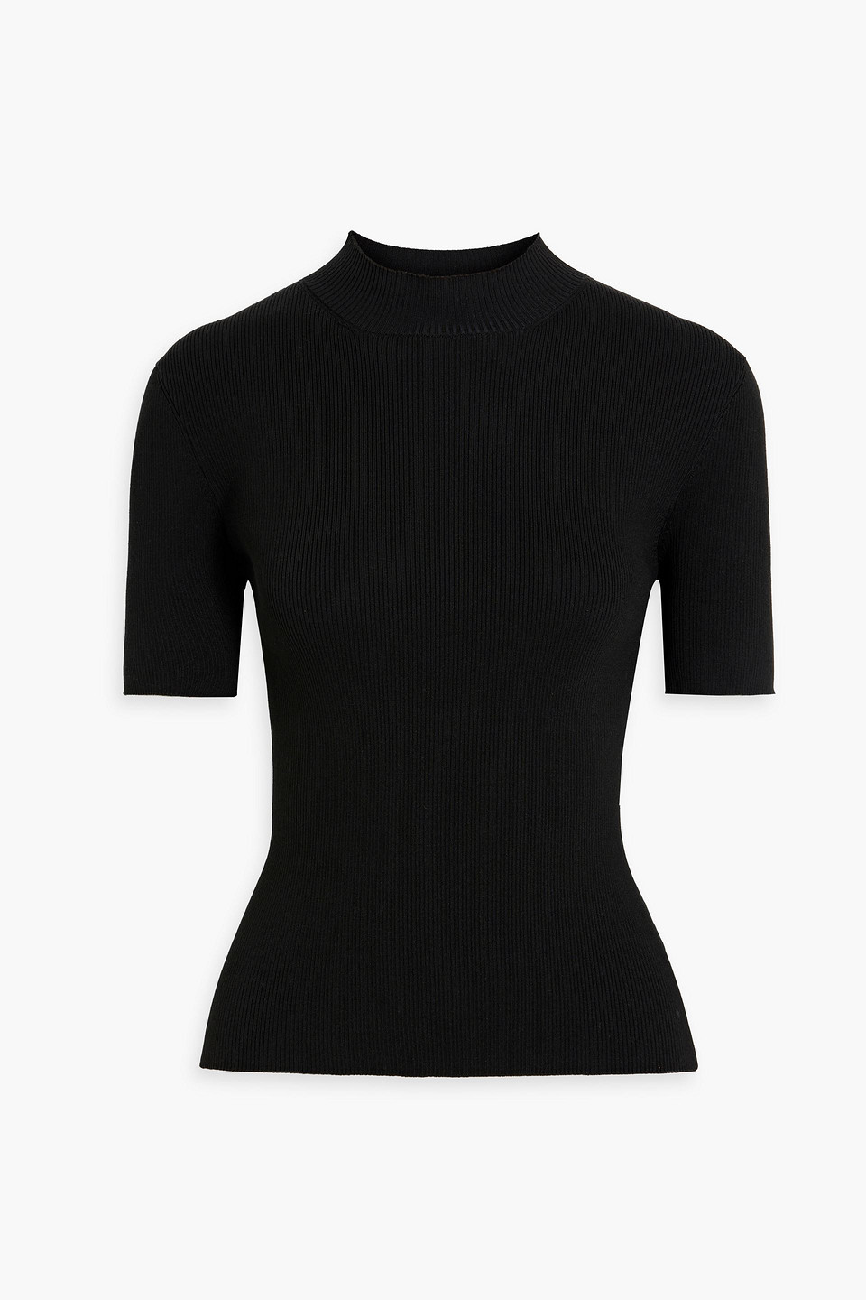 Oscar De La Renta Ribbed-knit Silk-blend Top In Black