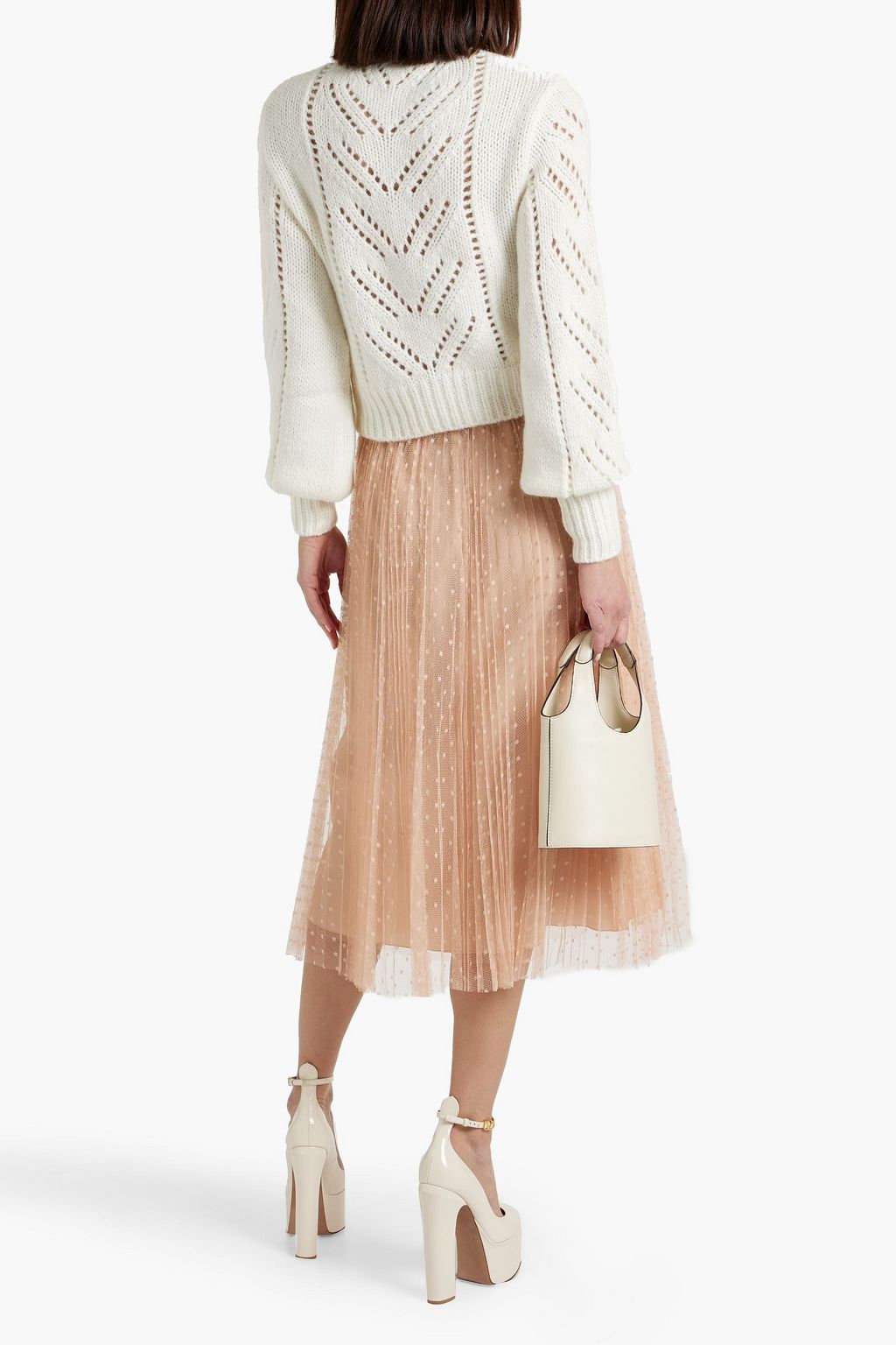 REDVALENTINO Pointelle-knit turtleneck sweater