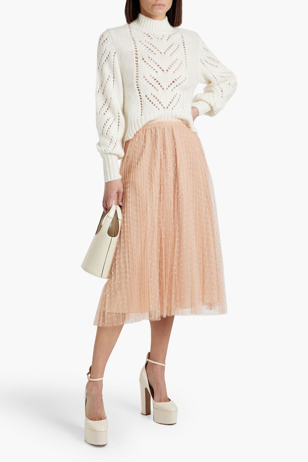 REDVALENTINO Pointelle-knit turtleneck sweater