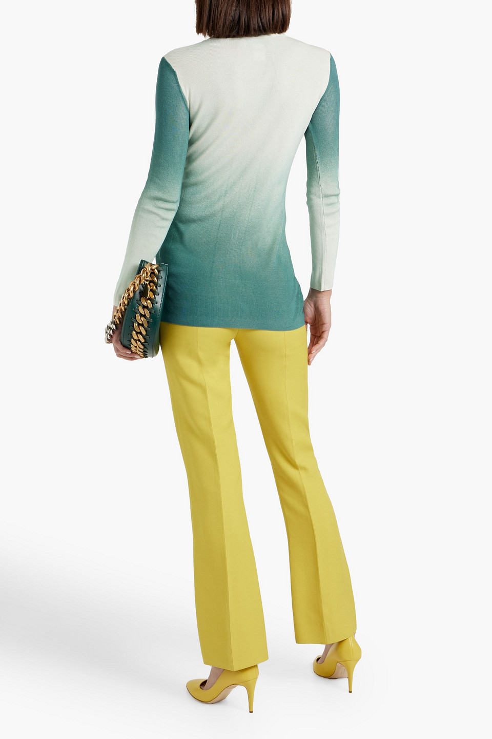 Oscar De La Renta Dégradé Ribbed Silk-blend Cardigan In Teal