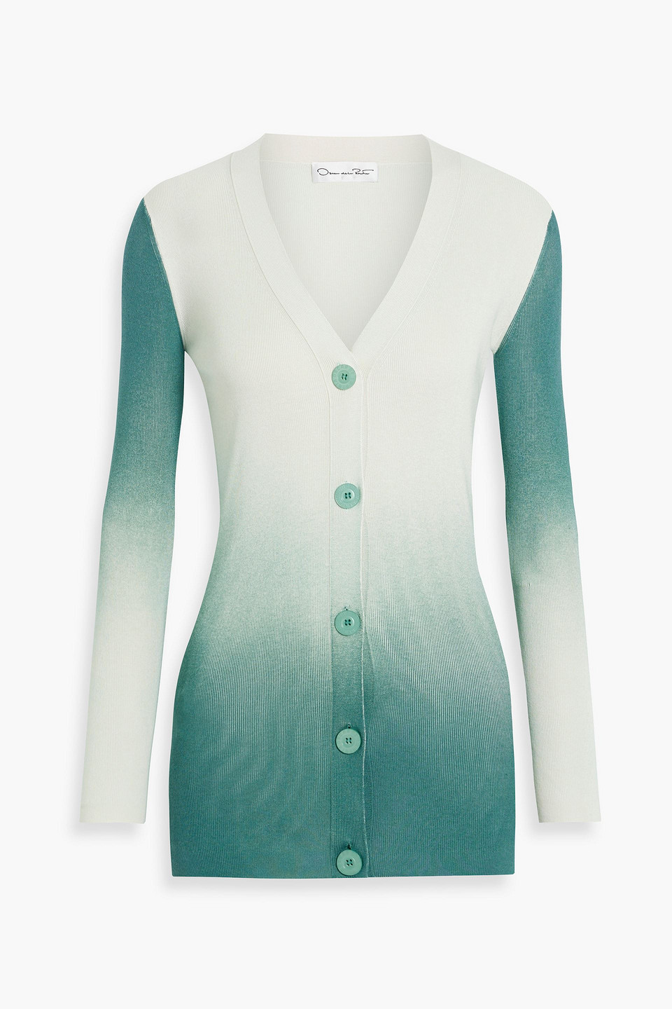 Oscar De La Renta Dégradé Ribbed Silk-blend Cardigan In Teal