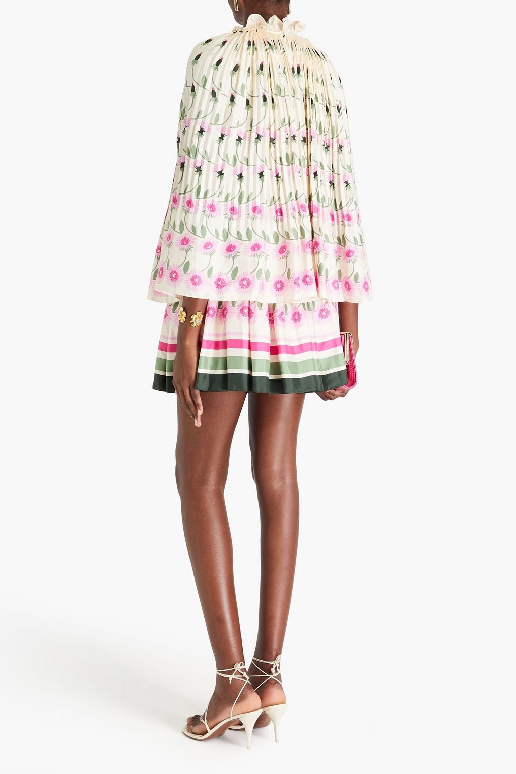 VALENTINO GARAVANI Cape-effect printed silk-twill mini dress