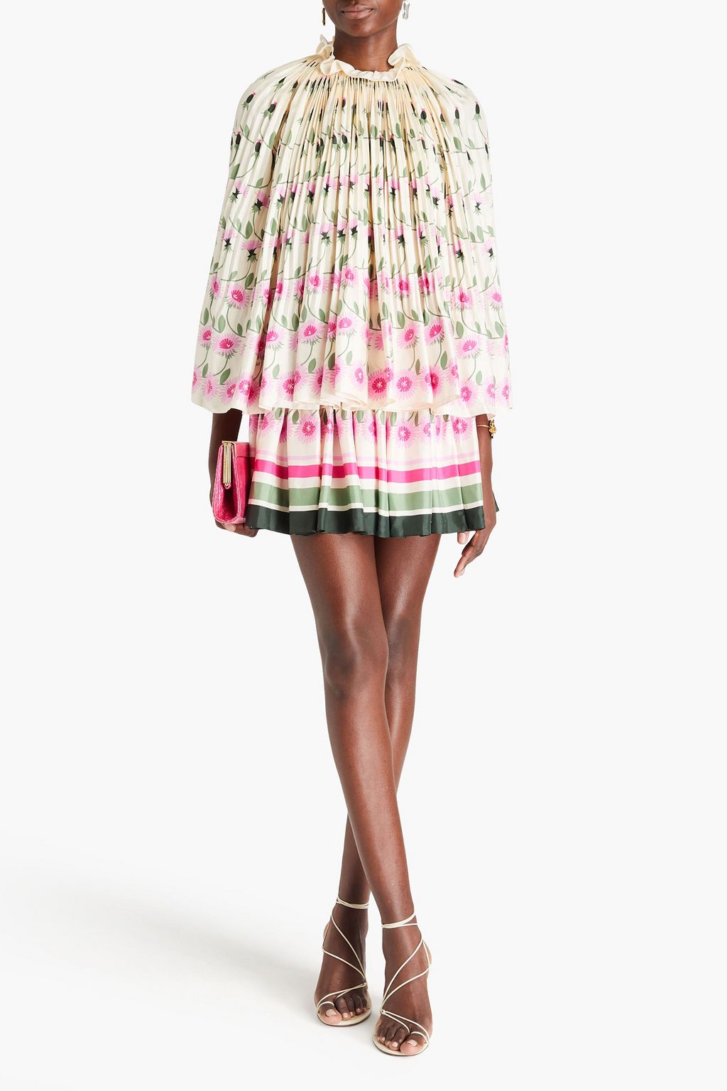 VALENTINO GARAVANI Cape-effect printed silk-twill mini dress