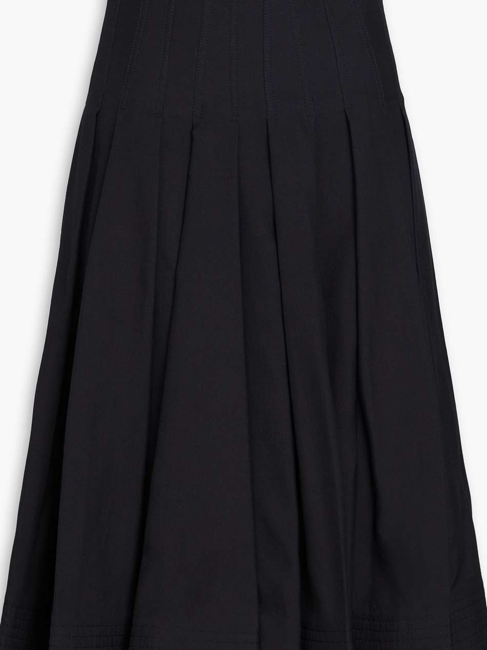 pleated cotton and silk-blend crepe midi skirt