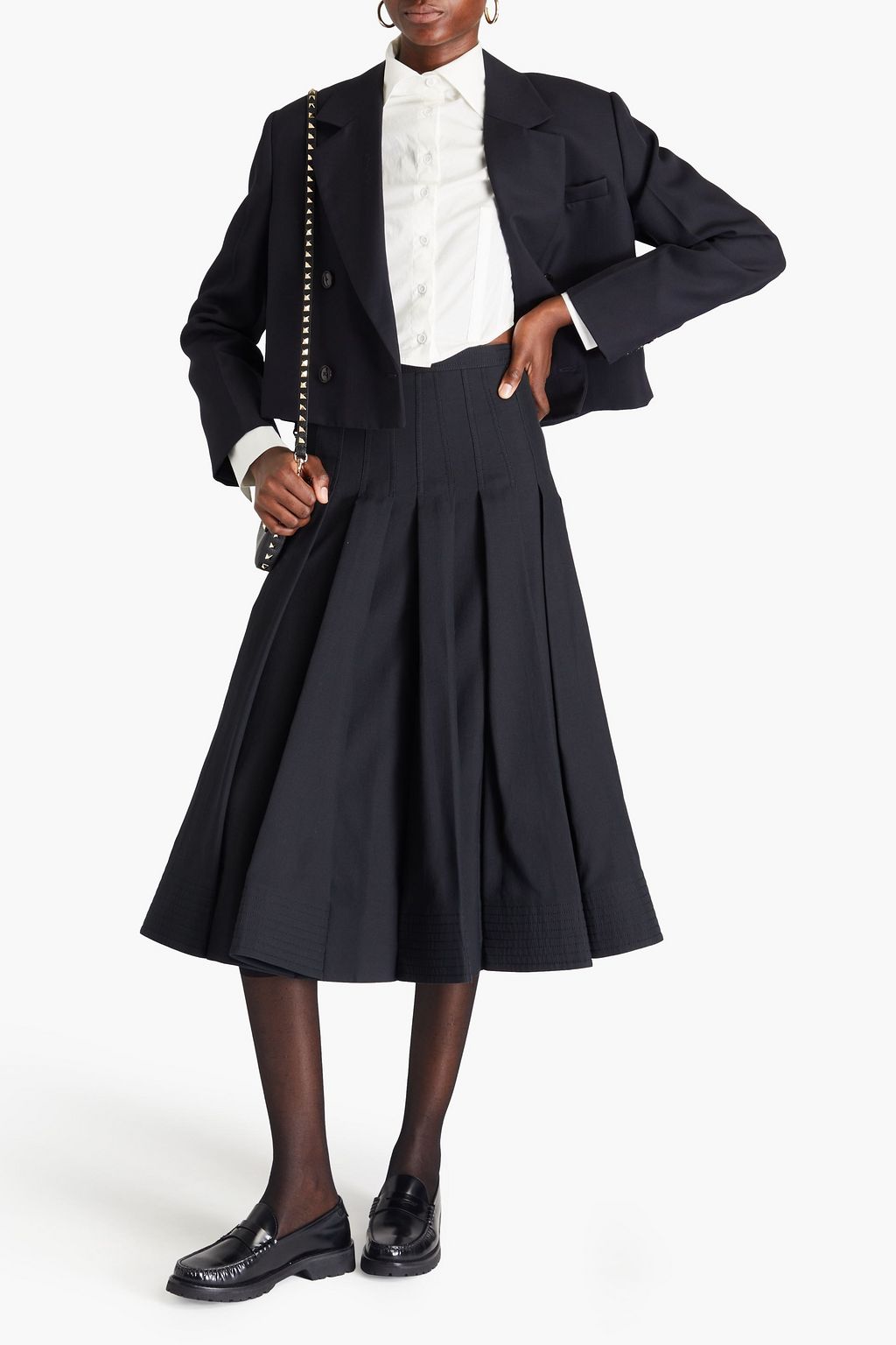 VALENTINO GARAVANI Pleated cotton and silk-blend crepe midi skirt
