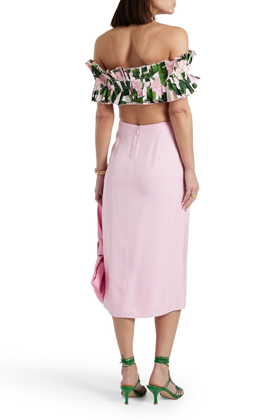 Oscar De La Renta Off-the-shoulder Cropped Cotton-blend Poplin Top In Baby Pink