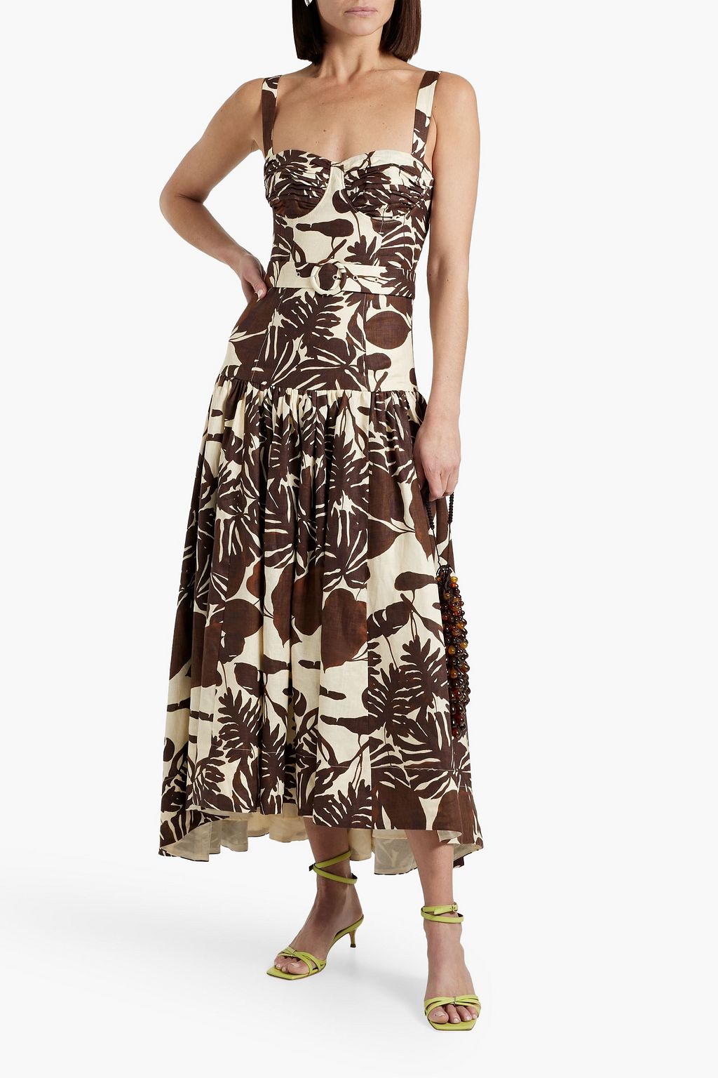 NICHOLAS Belted floral-print linen maxi dress