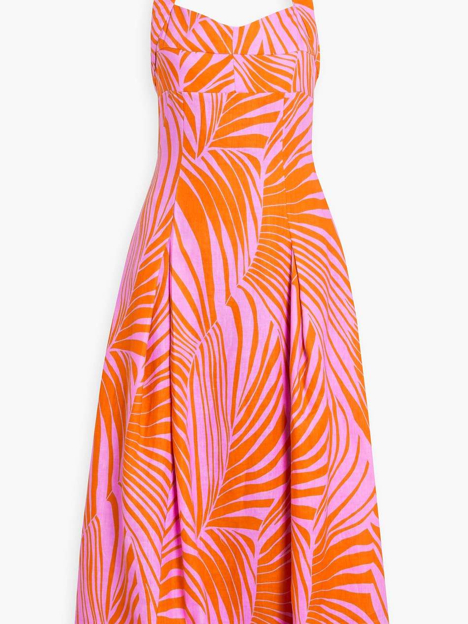 seraphina pleated printed linen halterneck midi dress