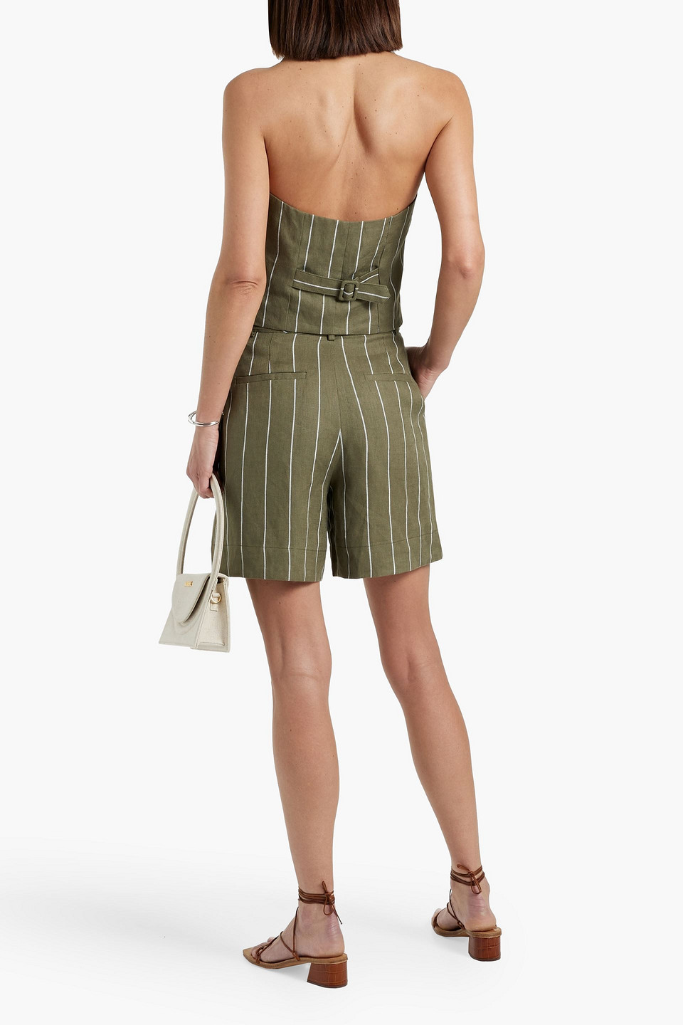  Nicholas - Belted Striped Linen-blend Shorts - Green - Us 0 