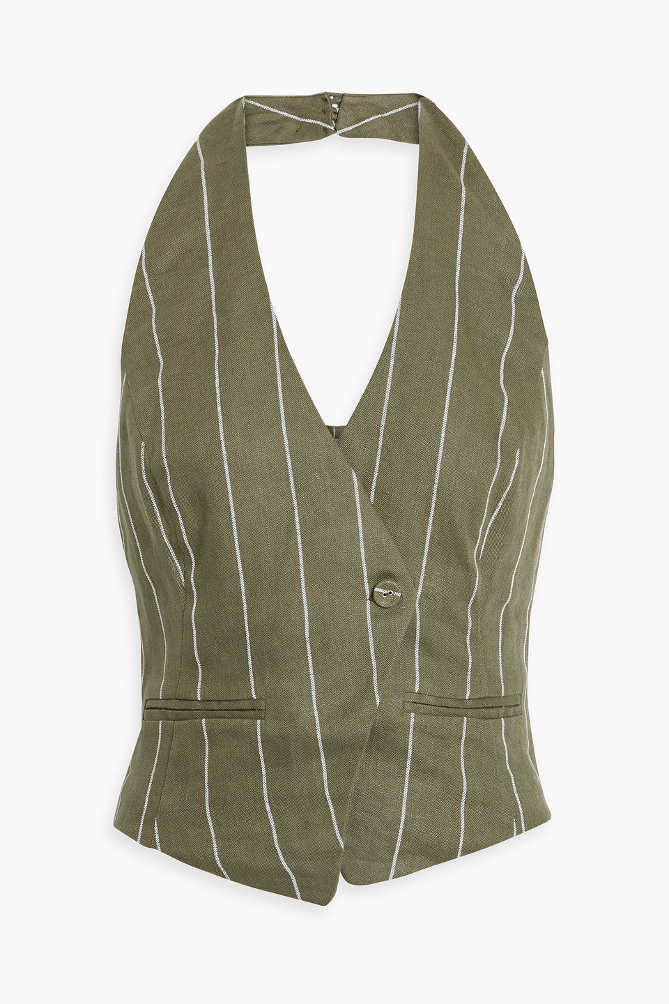 Nicholas Aurelia Striped Linen-blend Halterneck Vest In Army Green