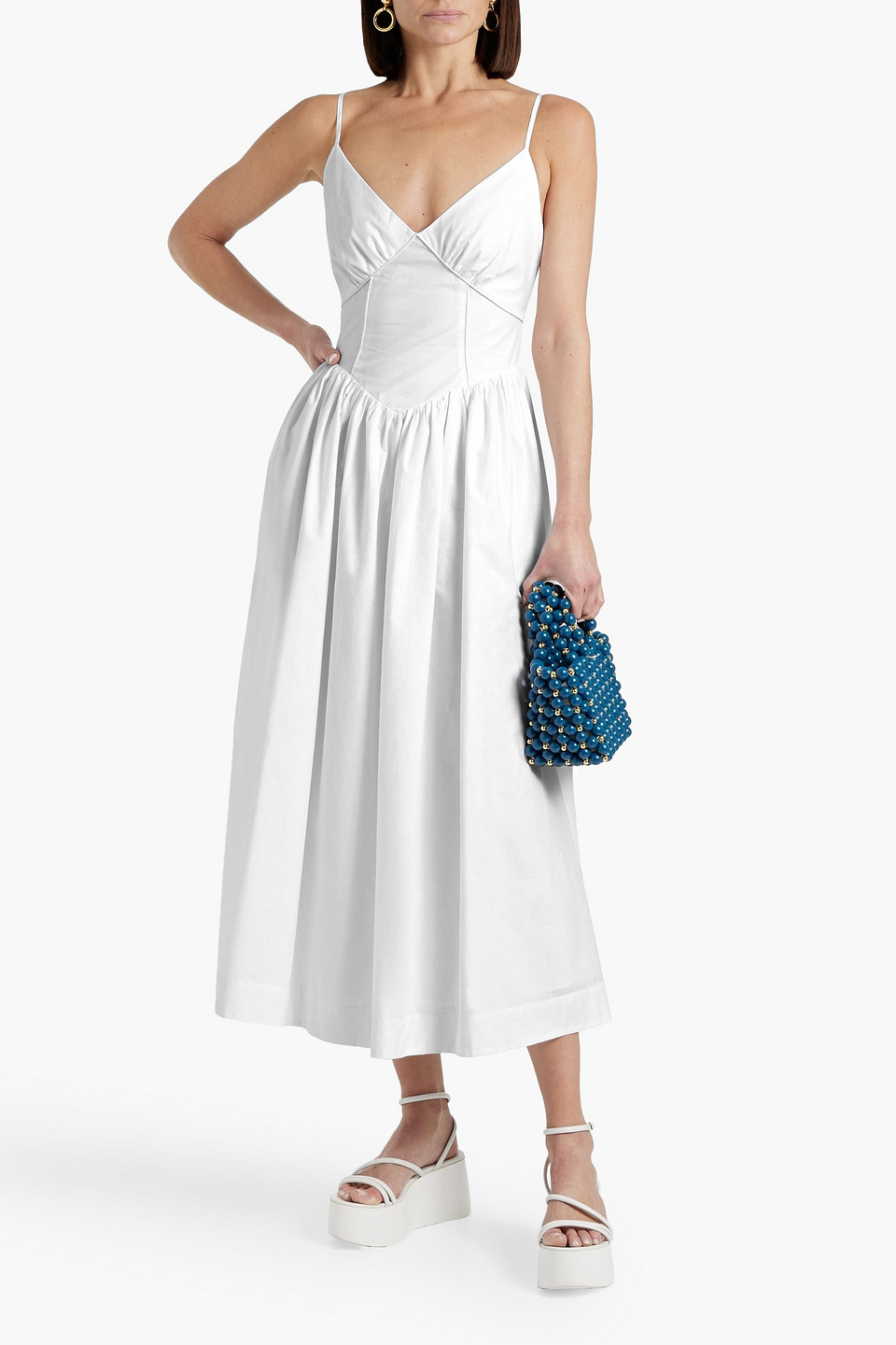 Shop Nicholas Cotton-poplin Midi Dress In White
