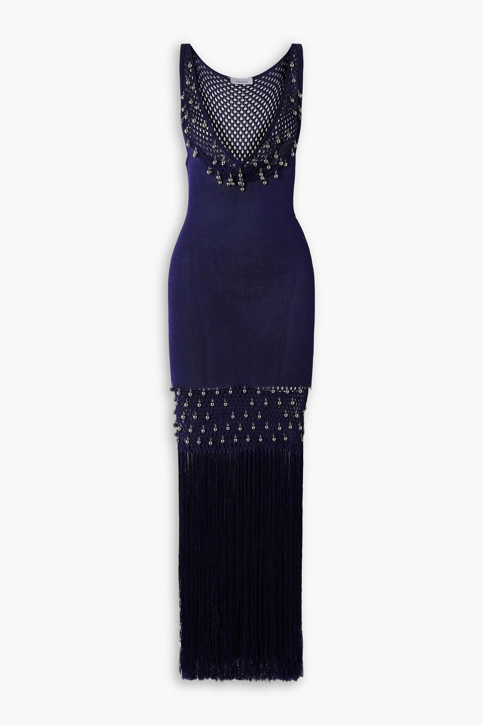 rabanne - fringed embellished crochet maxi dress - blue - m