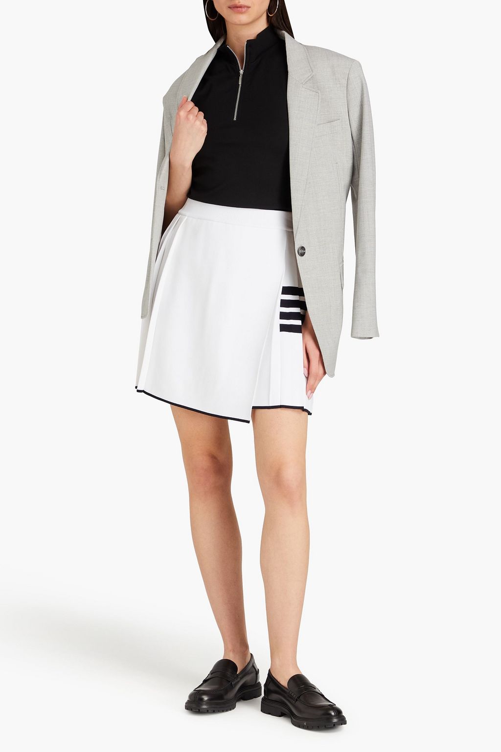 THOM BROWNE Wrap-effect pleated knitted mini skirt