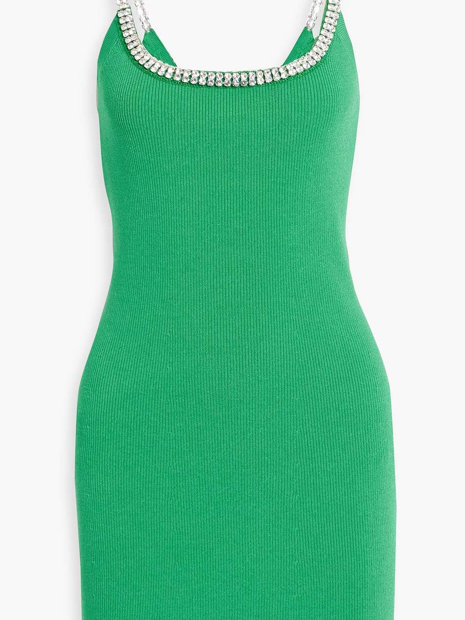 crystal-embellished ribbed-knit mini dress
