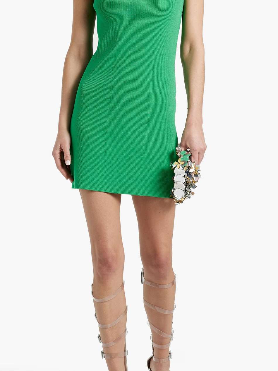 crystal-embellished ribbed-knit mini dress