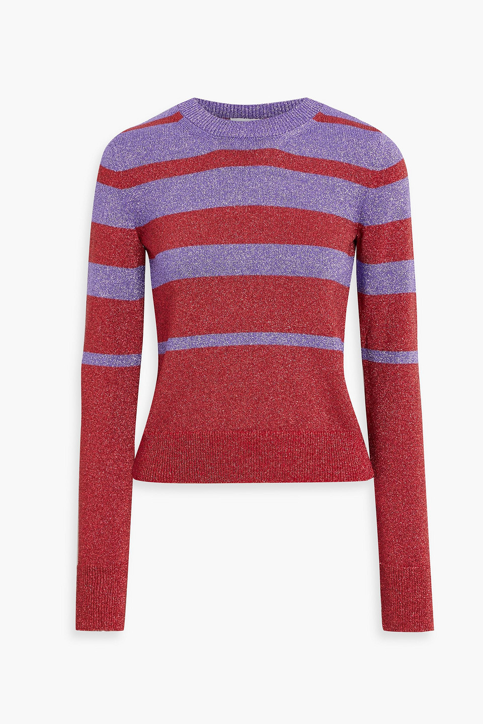 Shop Rabanne Metallic Striped Knitted Sweater In Crimson