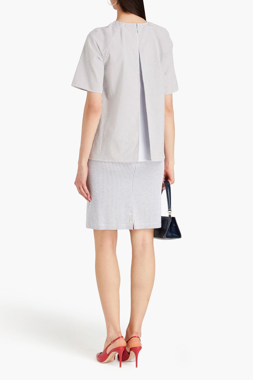 THOM BROWNE Striped cotton-seersucker top