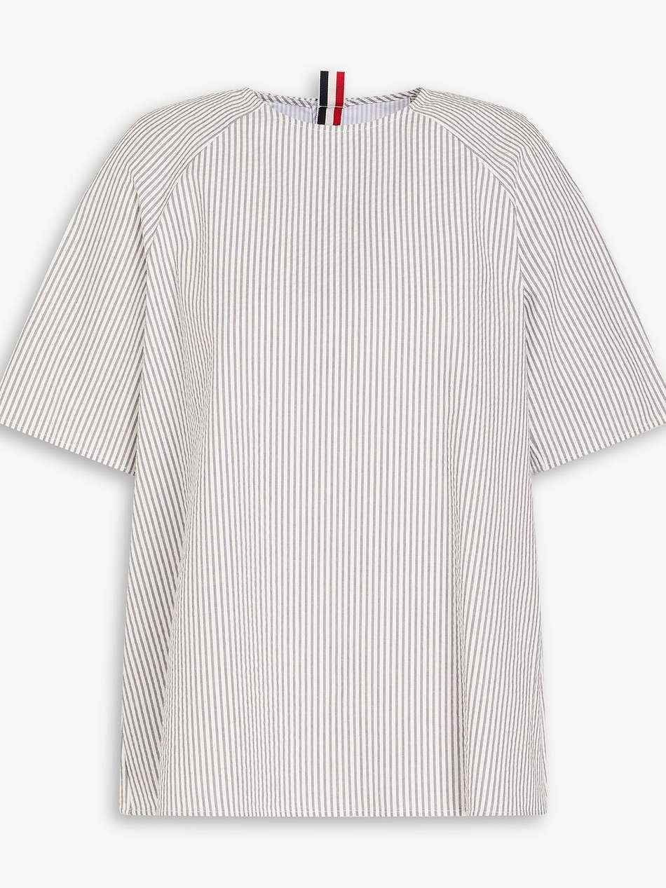 striped oxford-paneled cotton-seersucker top