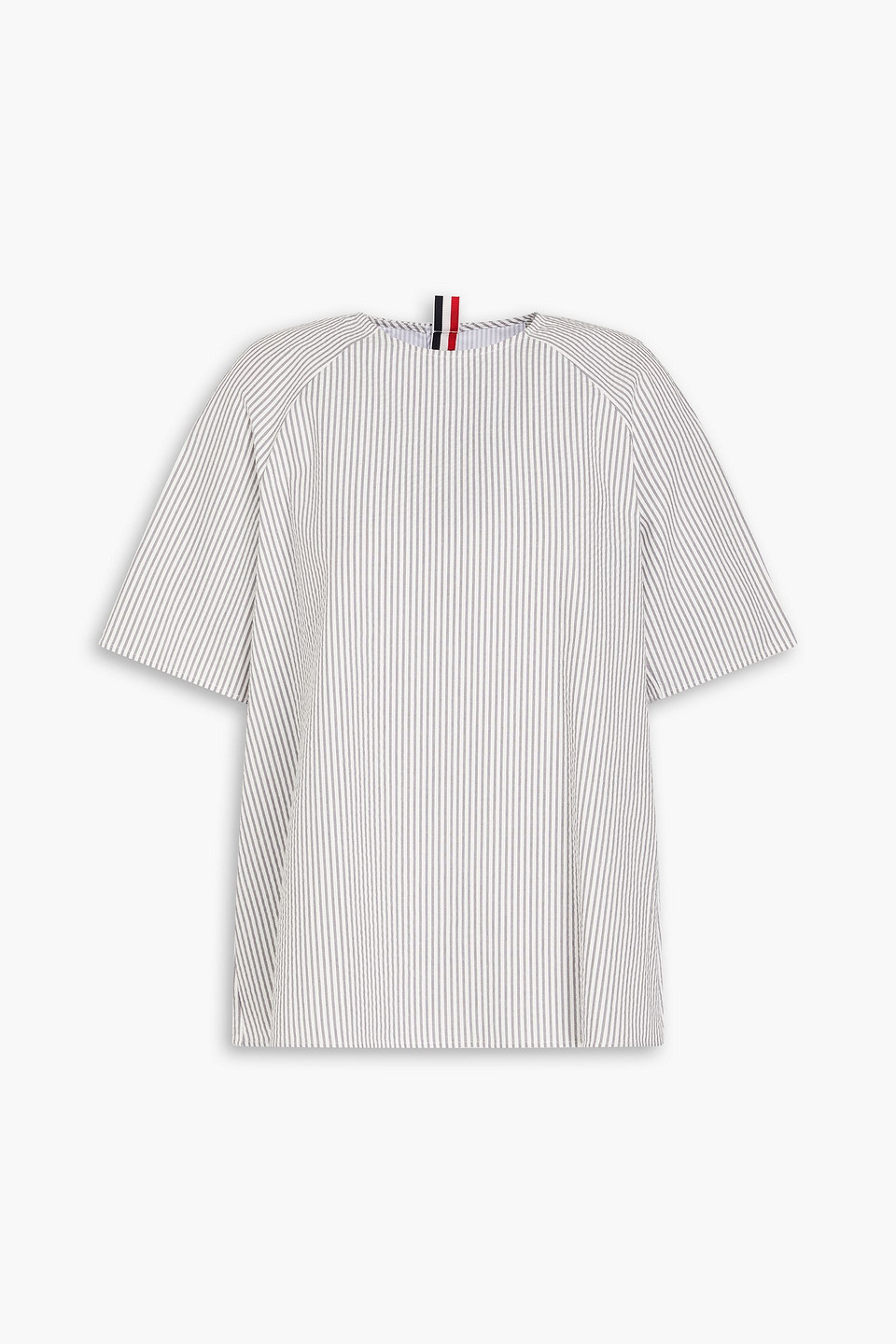 Thom Browne Striped Cotton-seersucker Top In Gray