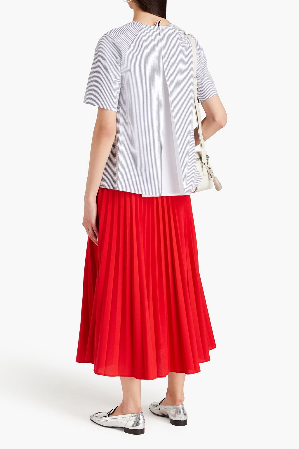 THOM BROWNE Striped cotton-seersucker top