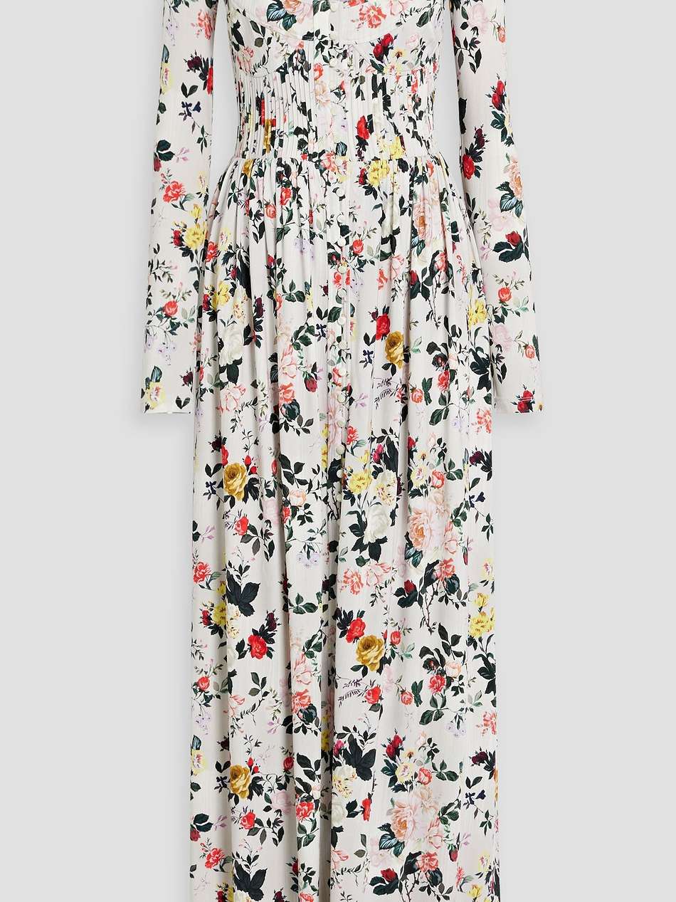pintucked floral-print stretch-jersey maxi dress
