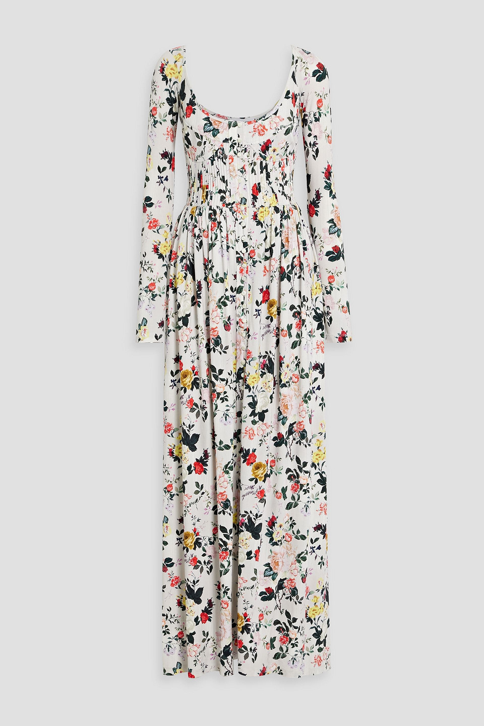 Rabanne Pintucked Floral-print Stretch-jersey Maxi Dress In Off-white