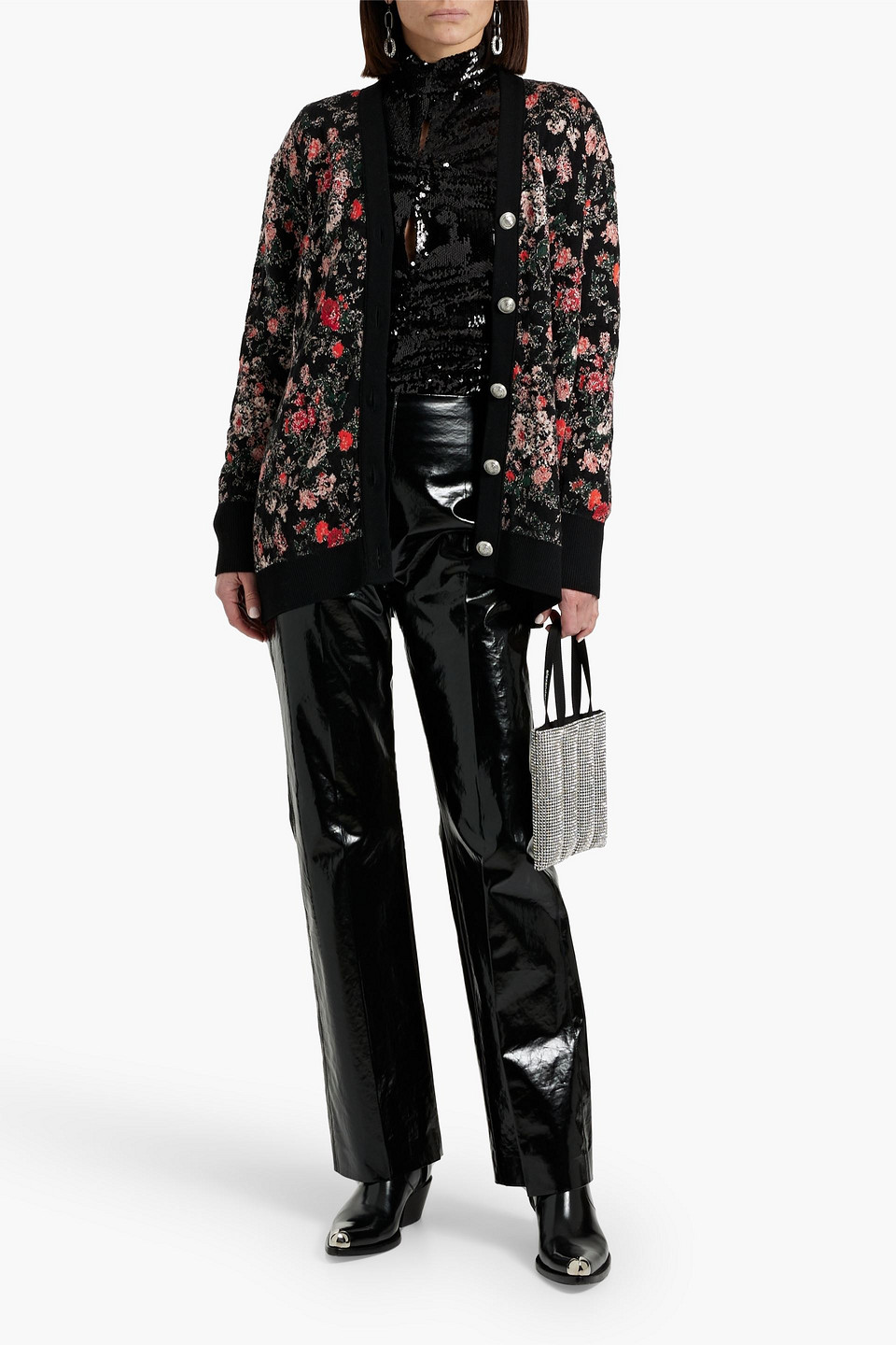RABANNE JACQUARD-KNIT WOOL CARDIGAN