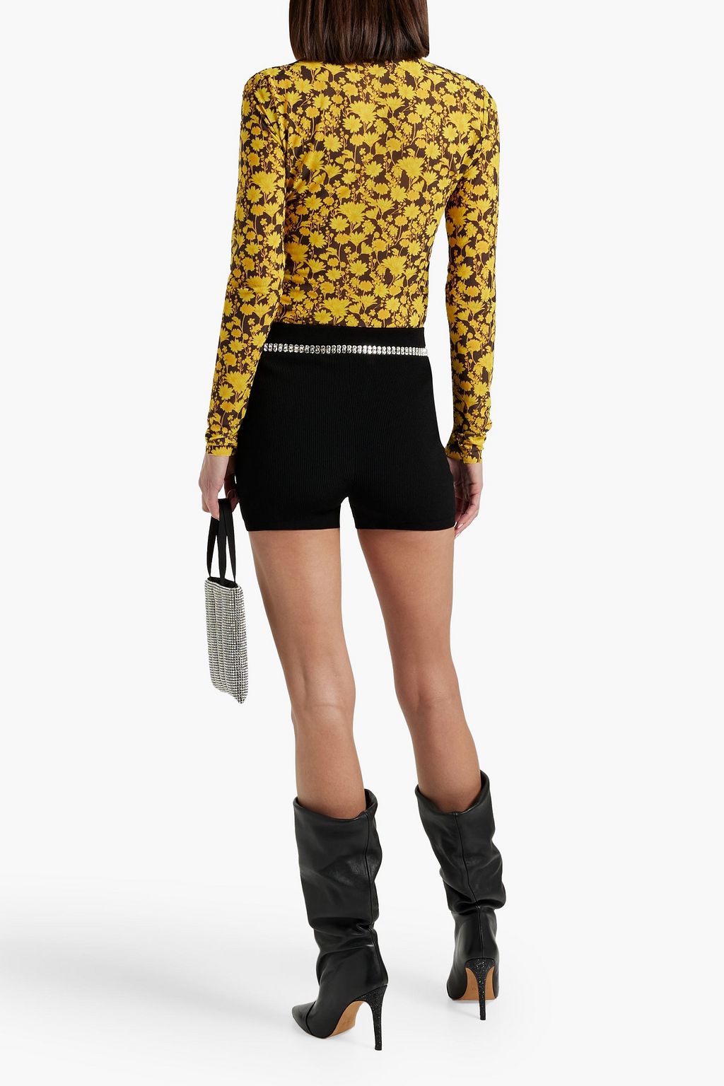RABANNE Crystal-embellished ribbed-knit shorts