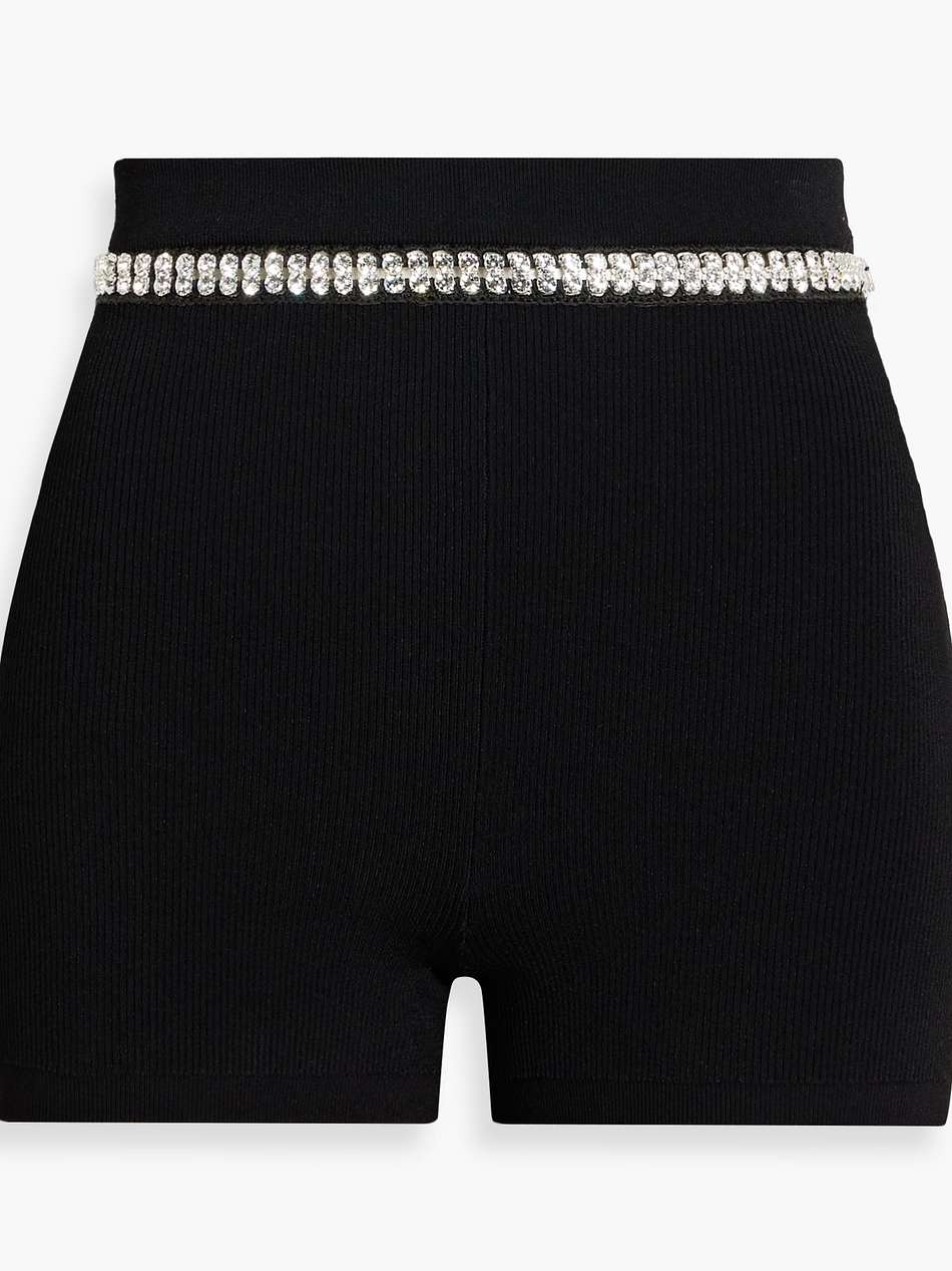 crystal-embellished ribbed-knit shorts