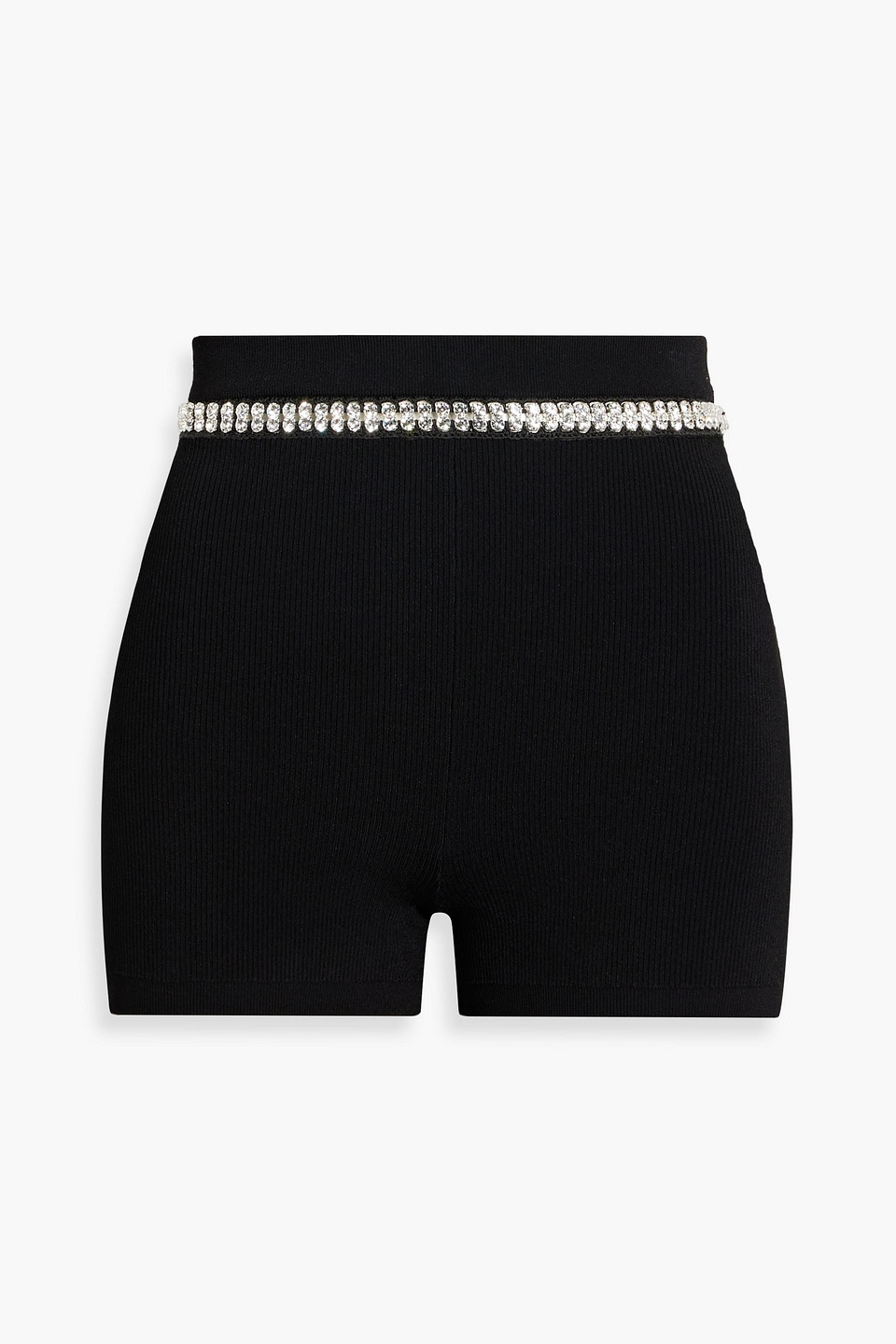 Rabanne Crystal-embellished Ribbed-knit Shorts In Black