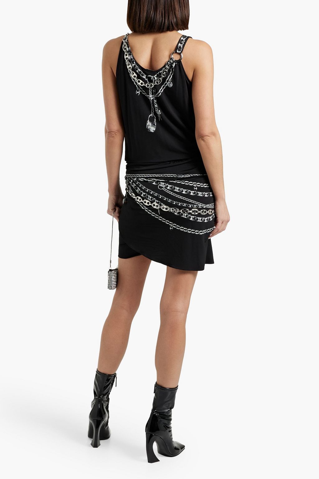 RABANNE Embellished printed stretch-jersey mini dress