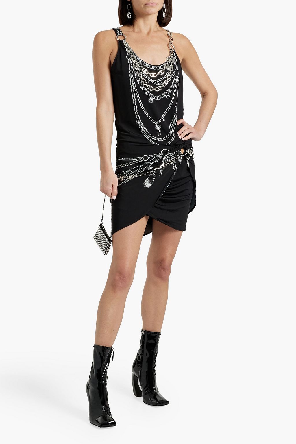 RABANNE Embellished printed stretch-jersey mini dress
