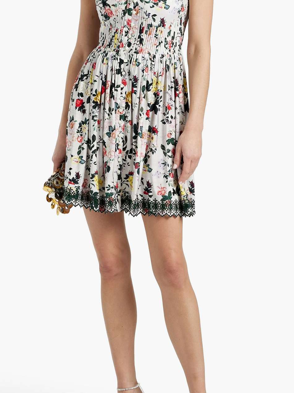 pintucked floral-print stretch-jersey mini dress