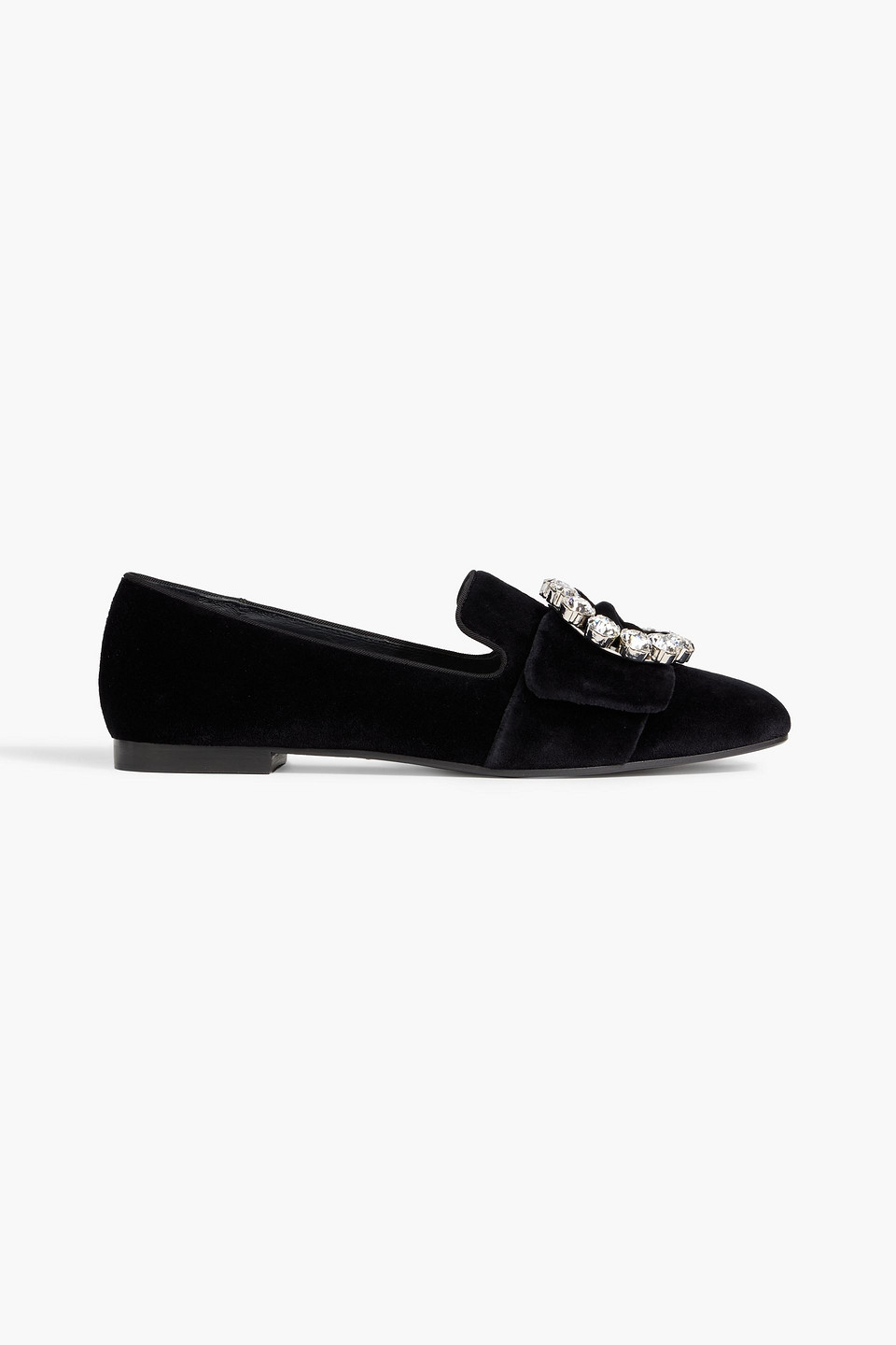 Dolce & Gabbana Black Velvet Crystals Loafers Flats Shoes