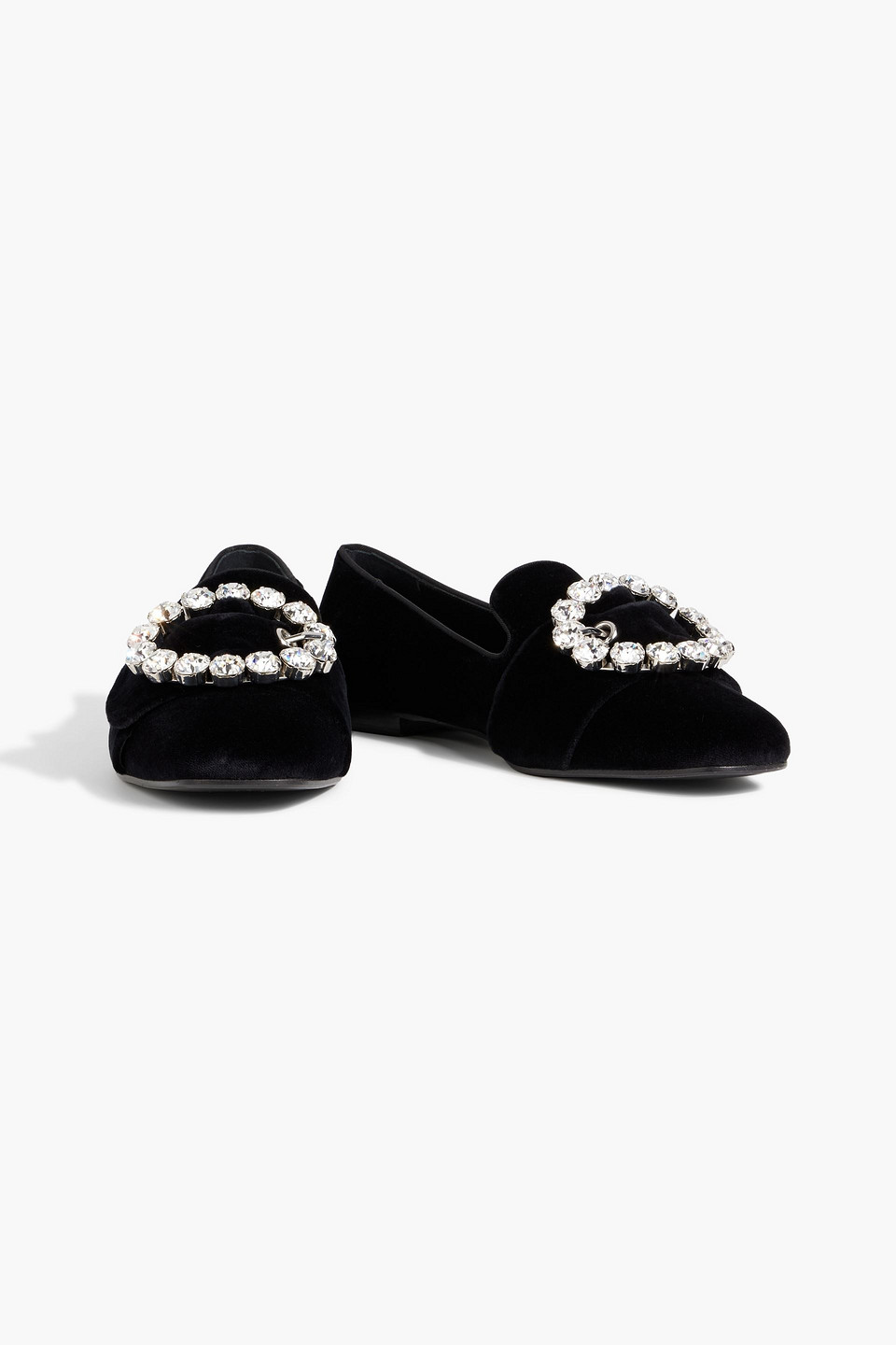 Dolce & Gabbana Black Velvet Crystals Loafers Flats Shoes