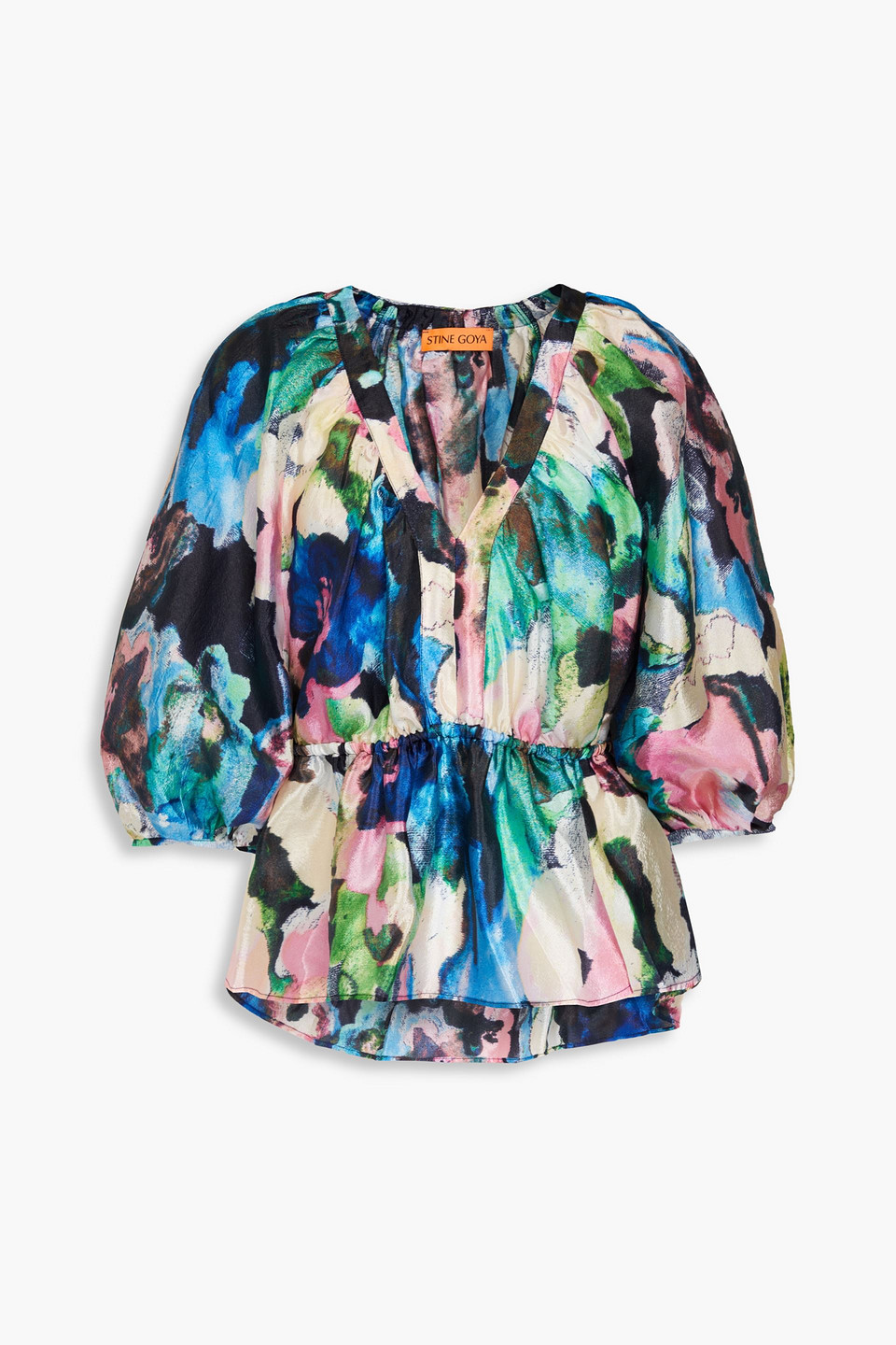 Robin printed satin-crepe peplum blouse