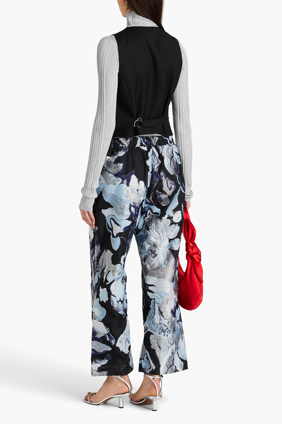 STINE GOYA ISRA CROPPED METALLIC JACQUARD STRAIGHT-LEG PANTS