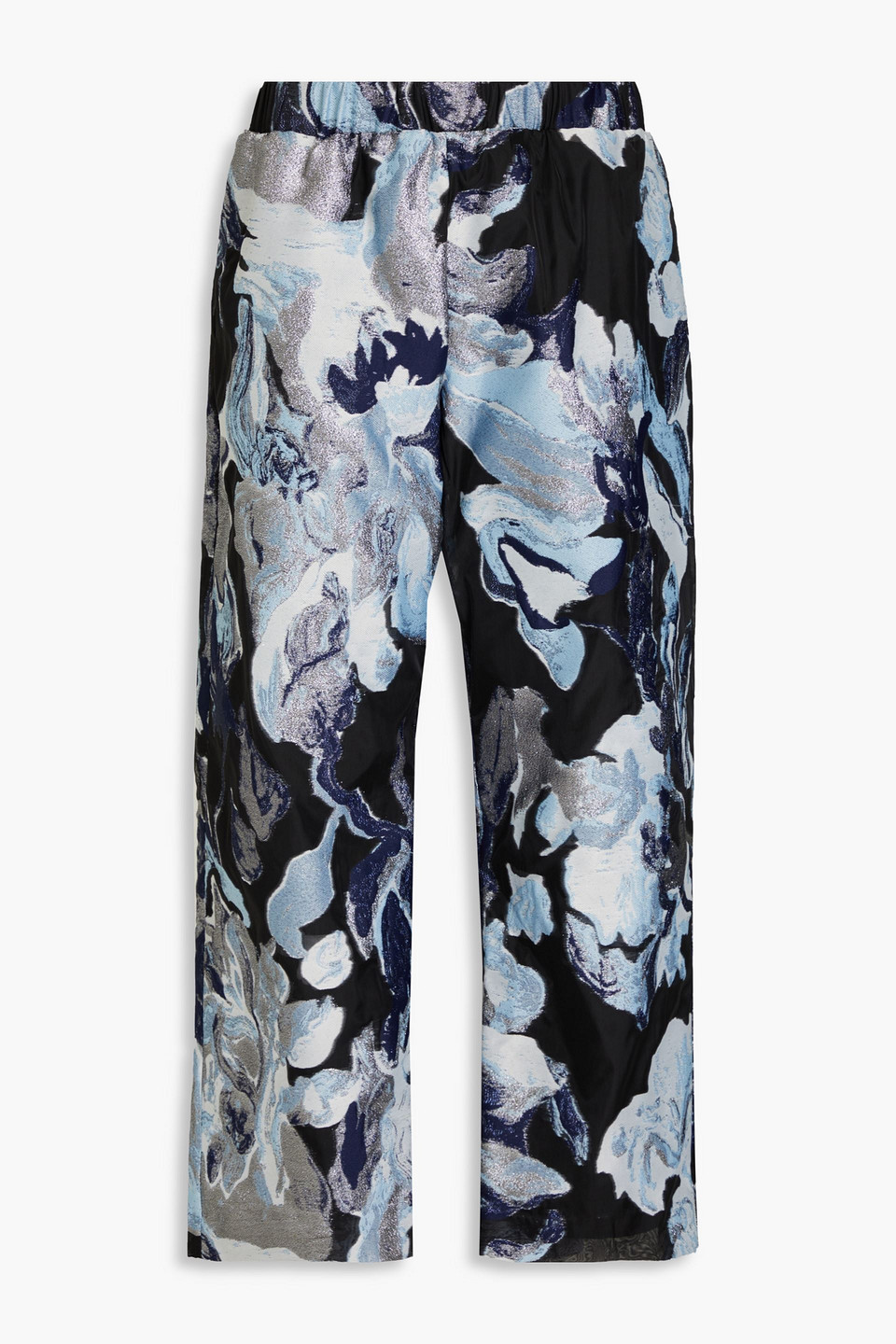 STINE GOYA ISRA CROPPED METALLIC JACQUARD STRAIGHT-LEG PANTS