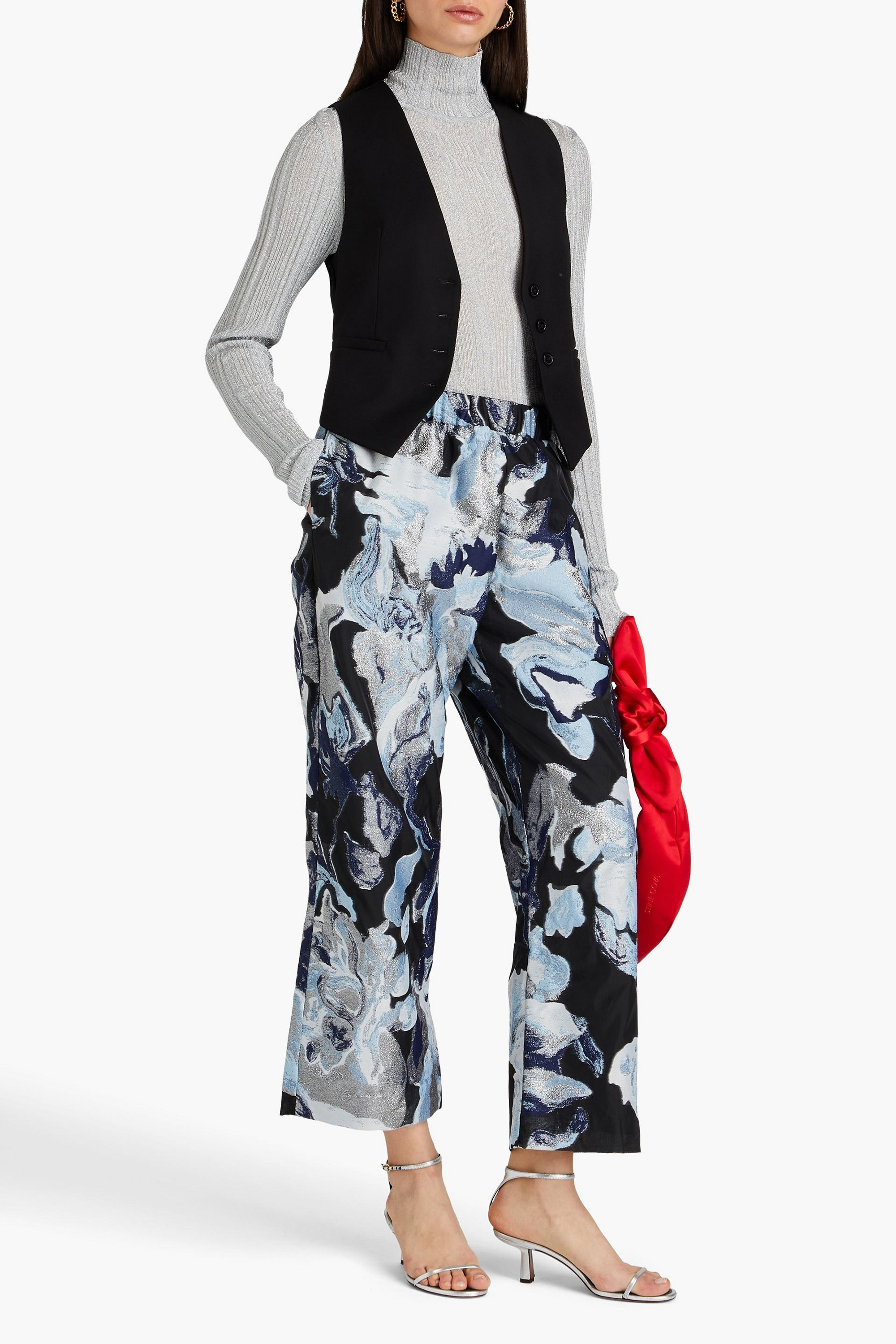 Stine Goya Isra cropped metallic jacquard straight-leg pants