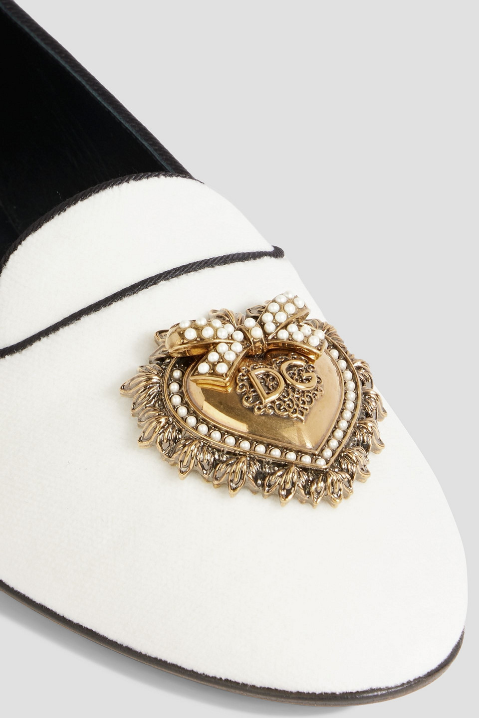 Dolce & Gabbana Embellished Velvet Ballet Flats In Off-white