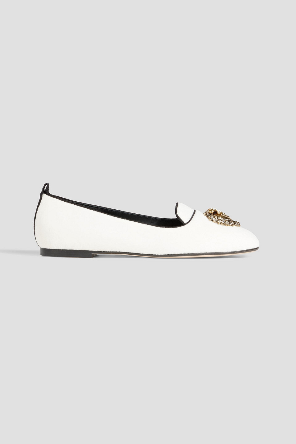 Dolce & Gabbana Embellished Velvet Ballet Flats In Off-white