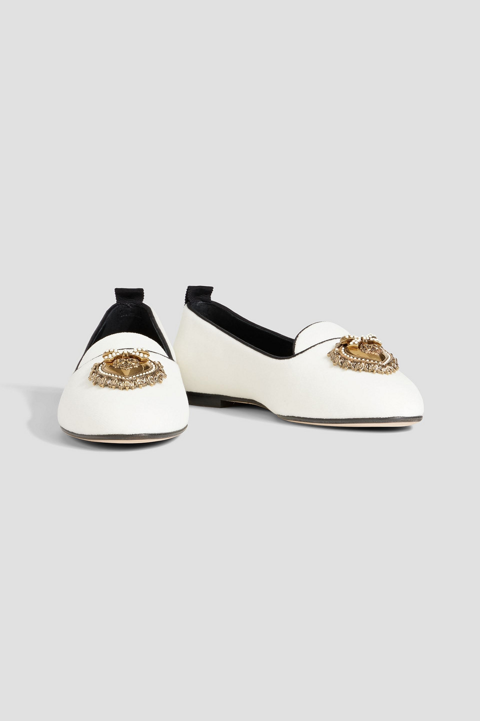 Dolce & Gabbana Embellished Velvet Ballet Flats In Off-white
