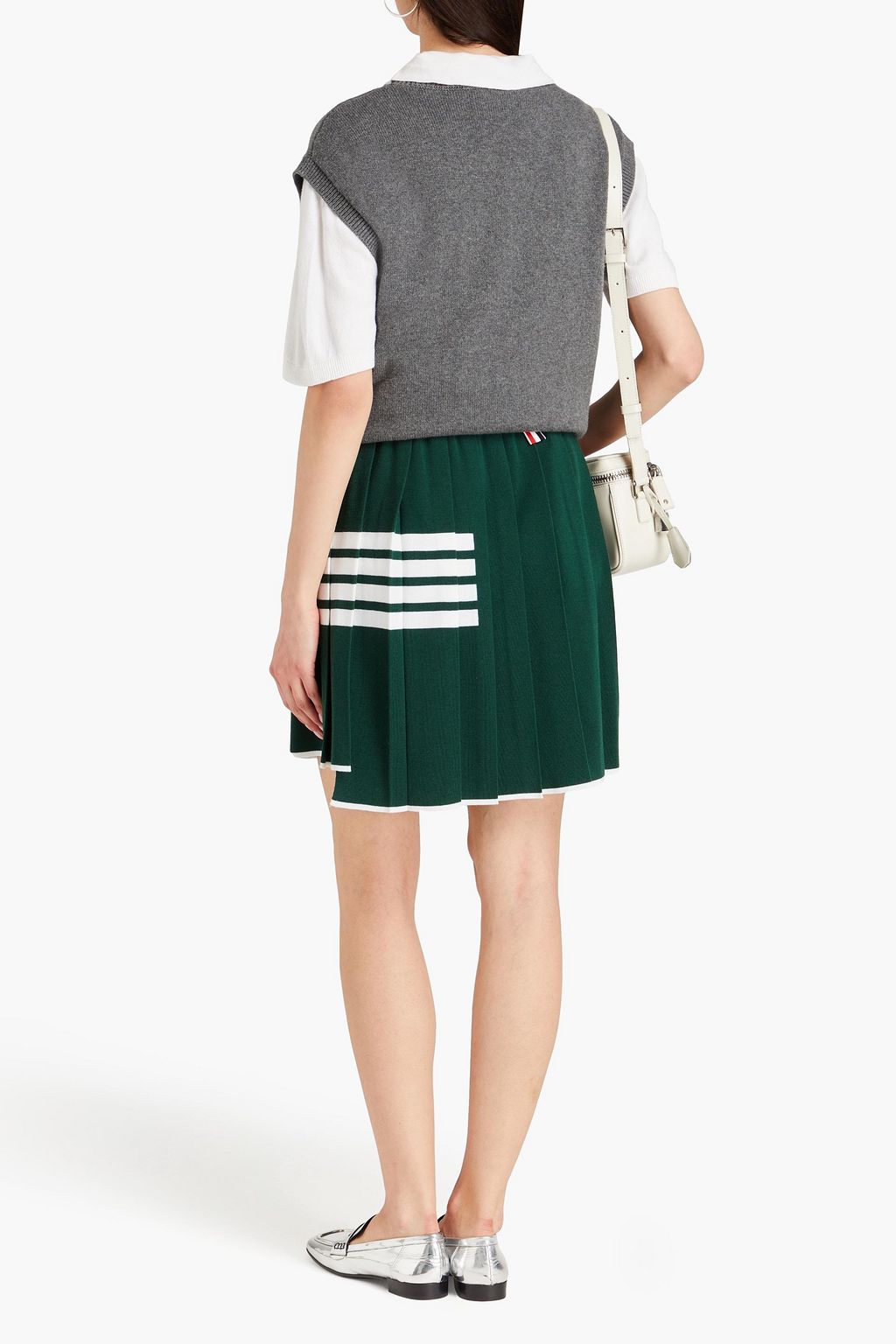 THOM BROWNE تنورة قصيرة مخططة من نسيج مصنوع من مزيج من الصوف مزيّنة بكسرات