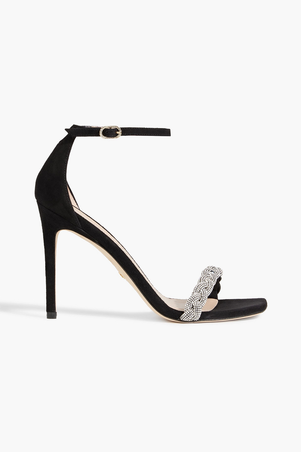 Stuart Weitzman Nudistcurve 100mm Crystal-embellished Sandals In Black