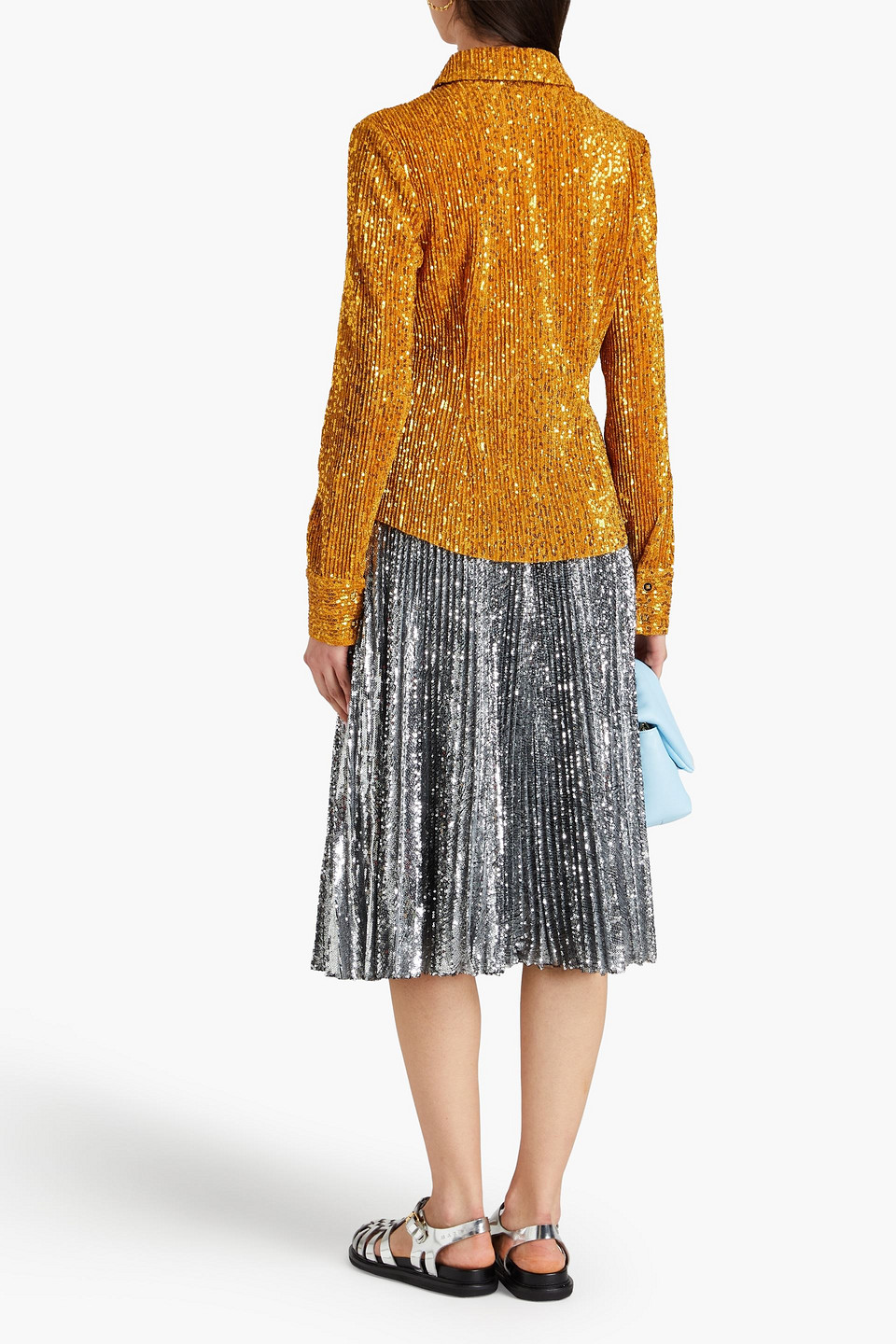 Shop Stine Goya Daya Sequined Lamé Shirt In Marigold